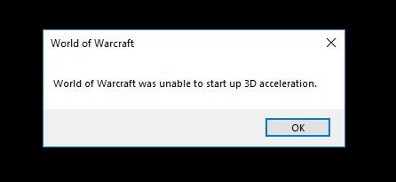 월드 오브 워크래프트에서 3D 가속을 시작할 수 없음
