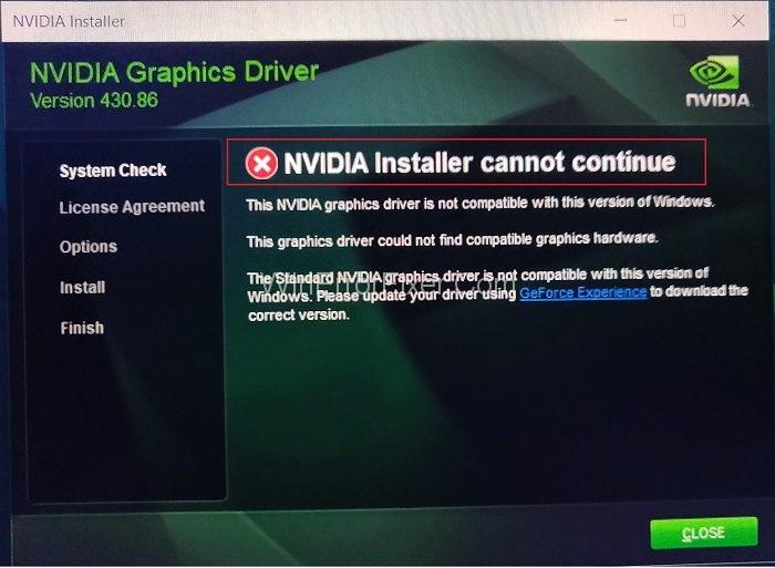 NVIDIA 설치 프로그램이 오류를 계속할 수 없음 {해결됨}