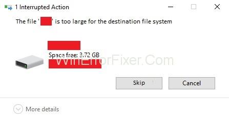 ファイルが宛先ファイルシステムに対して大きすぎます