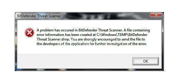 Un problème est survenu dans BitDefender Threat Scanner Error {Résolu}