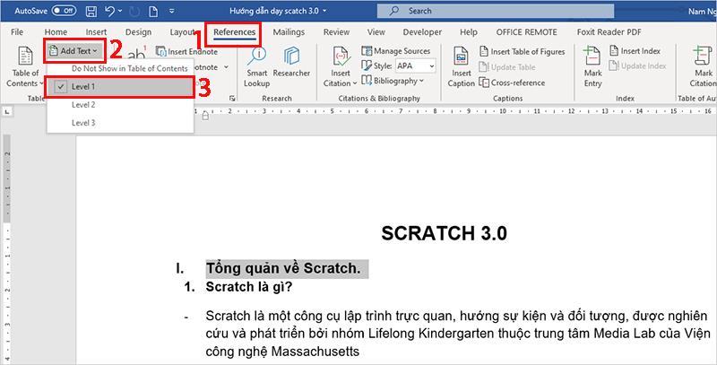 Instructions for creating automatic table of contents in Microsoft word