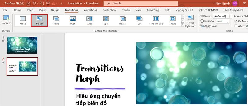 Using Morph effects in PowerPoint