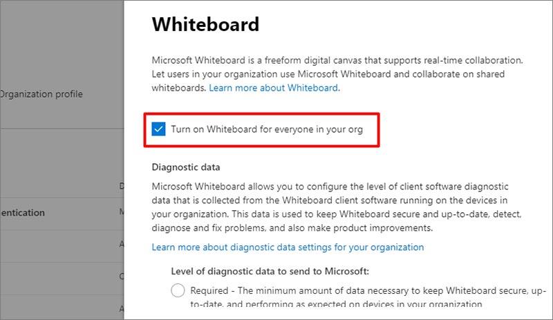 Alternar Microsoft Whiteboard para su organización