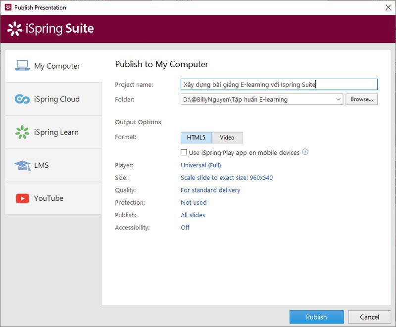 Instructions for creating E-learning lessons with Ispring Suite