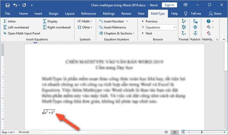 Instructions for inserting Mathtype into documents in Word 2019