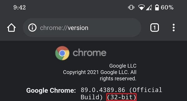 إرشادات للتحقق من تشغيل Google Chrome 64 أو 32 بت